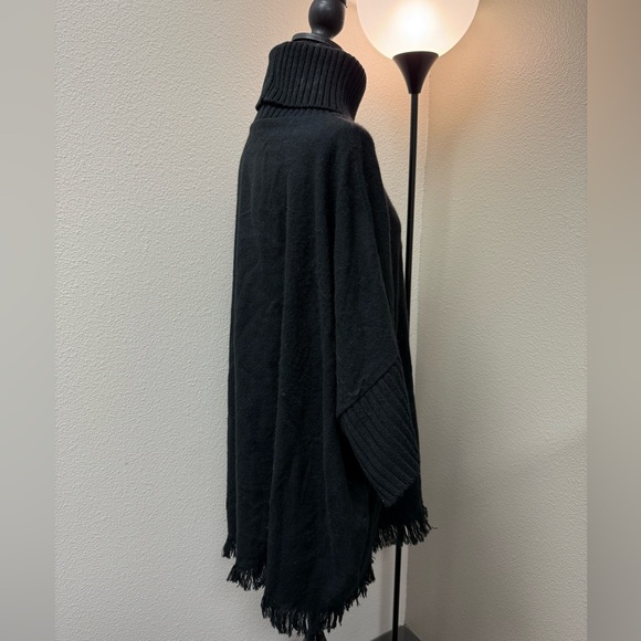 Sonoma Black Poncho Type Sweater with a cozy turtleneck and fringe detailing. - Picture 5 of 8